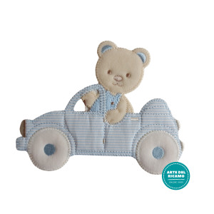 Iron-on Patch - Light Blue Car with Teddy Bear